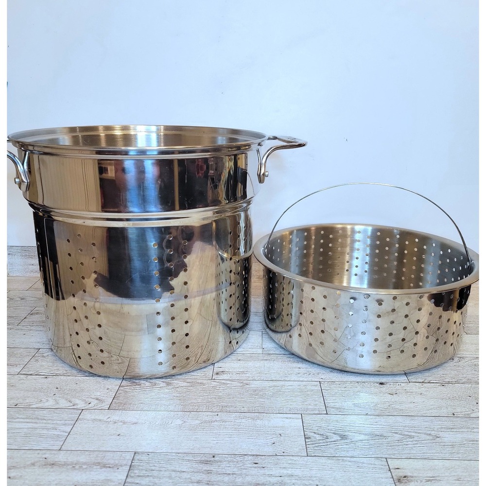 All-Clad 2pc Multi-Pot Stainless Steel Stock Strainer & Steamer Insert 12qt READ